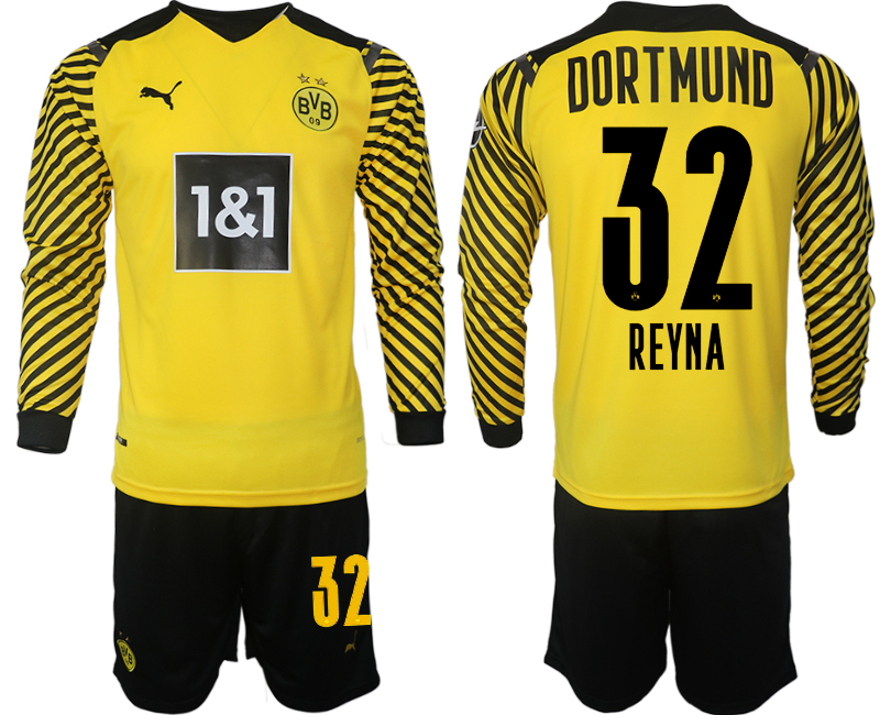 Cheap Men 2021-2022 Club Borussia Dortmund home yellow Long Sleeve 32 Soccer Jersey